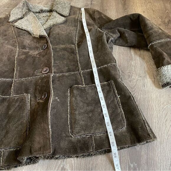 guess brown suede leather faux fur lined jacket coat - Picture 6 of 7